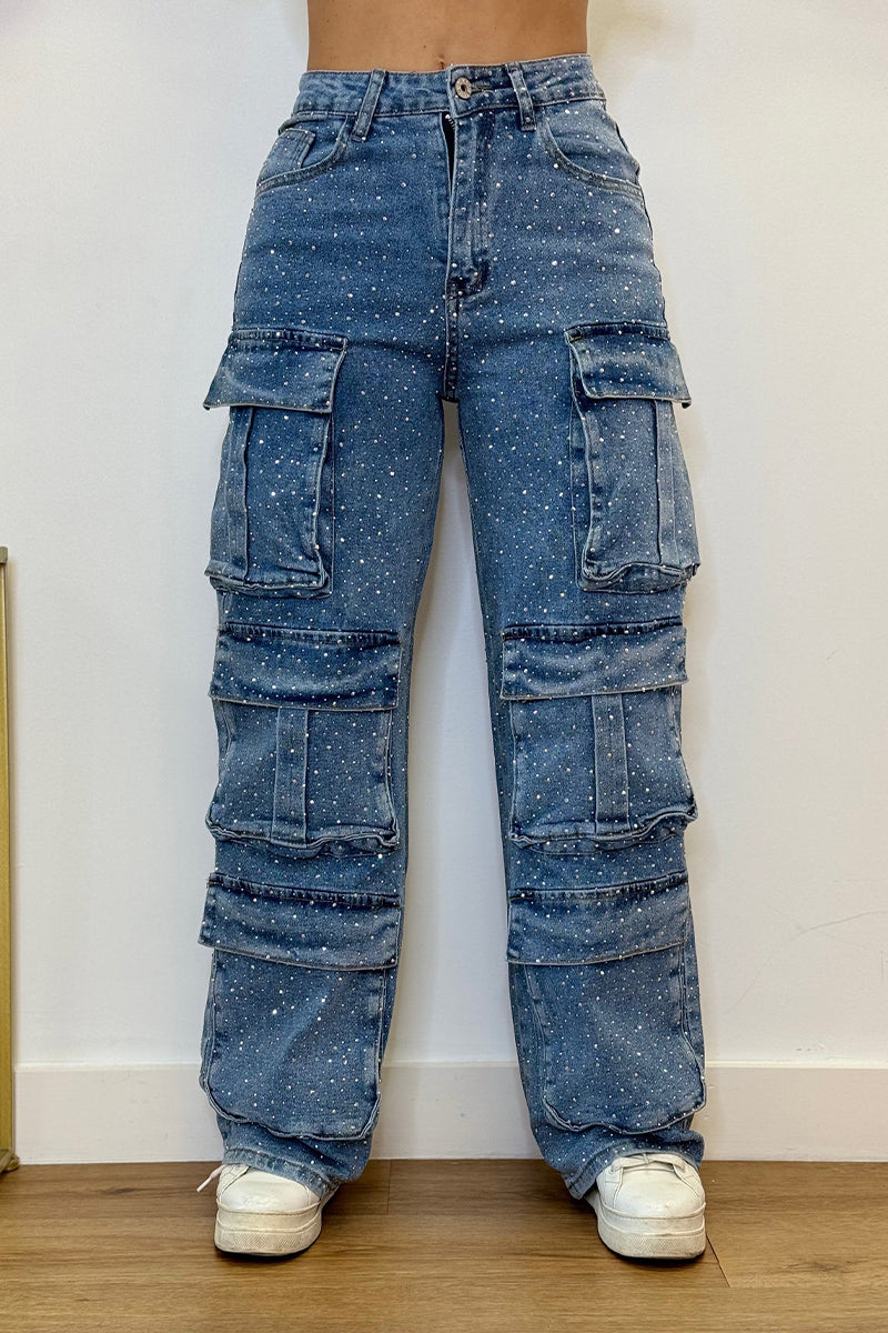 Women's Multi-Pocket Rhinestone Jeans