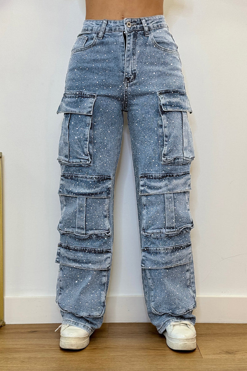 Women's Multi-Pocket Rhinestone Jeans